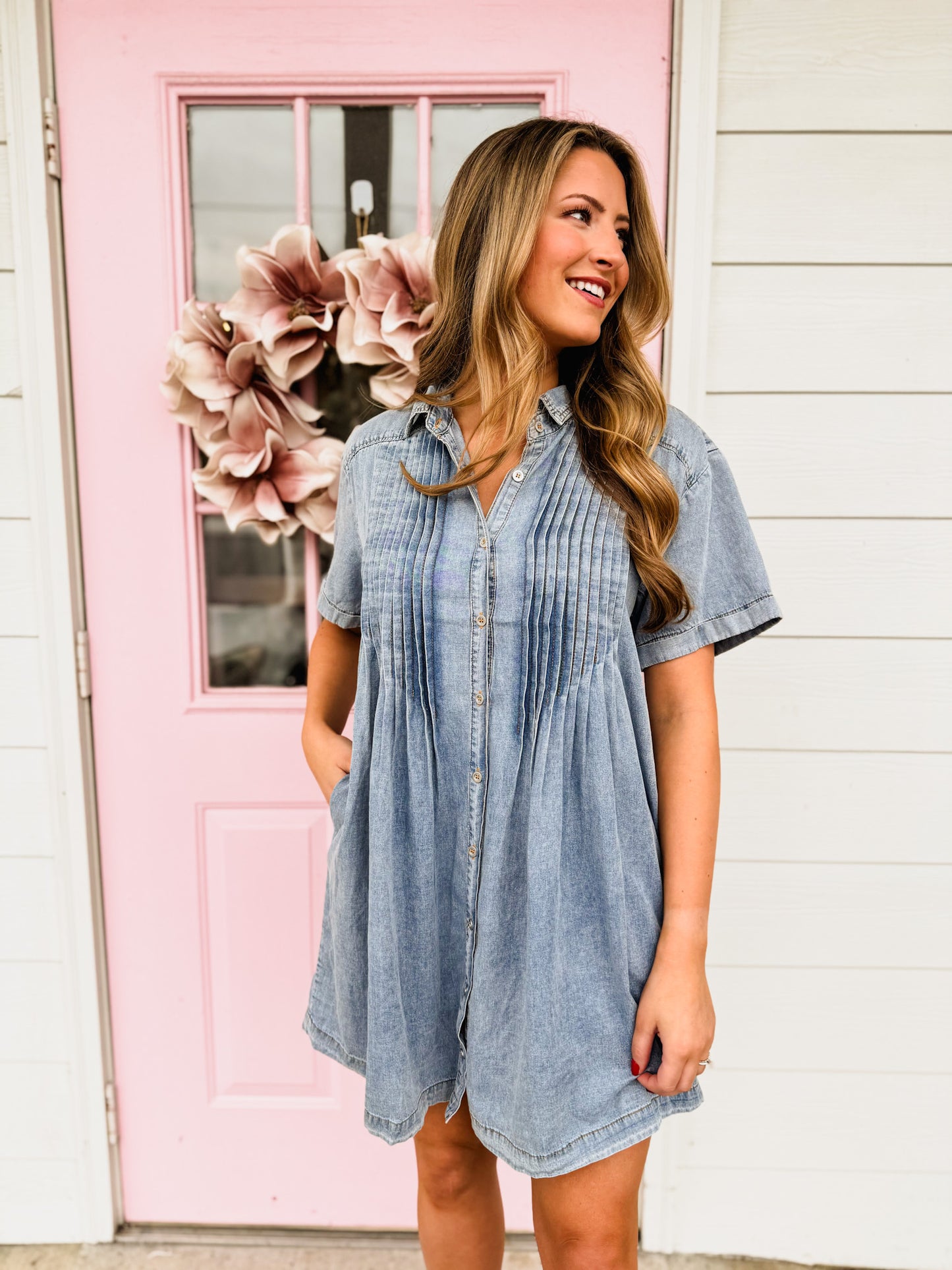 Night Ride Washed Pleated Mini Dress - Denim