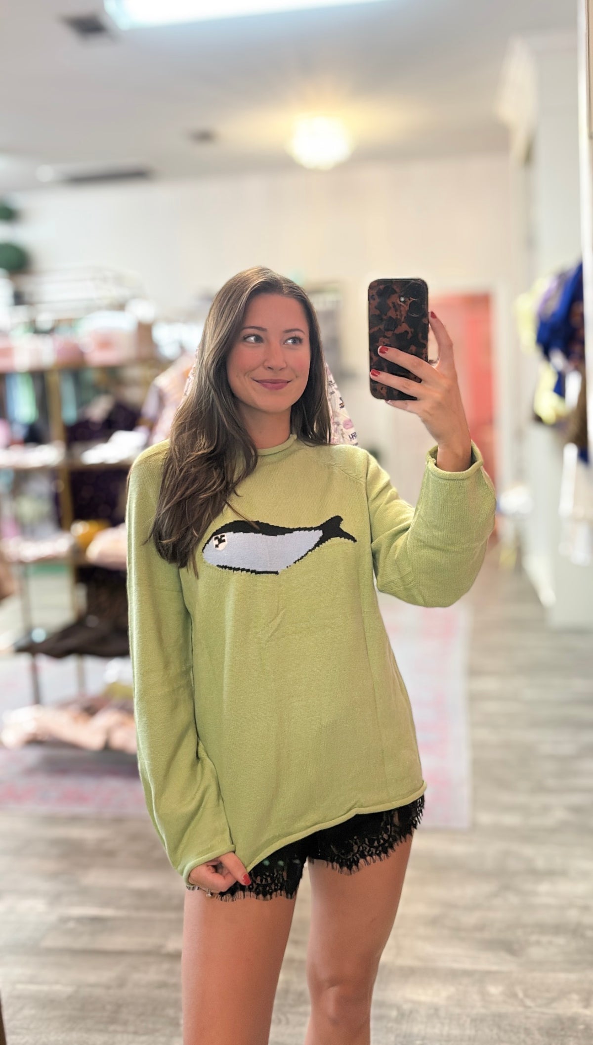 Fish Knit Oversized Round Neck Sweater - Meadow Mist Green