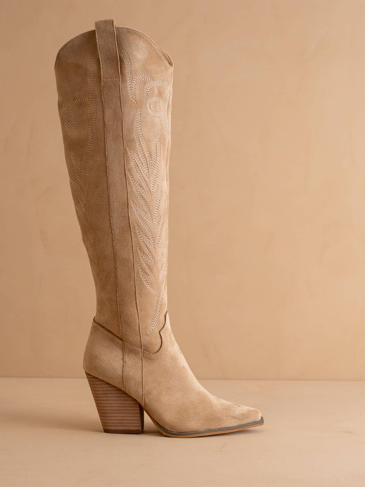 The Bronco | Knee High Cowboy Western Boot - Almond