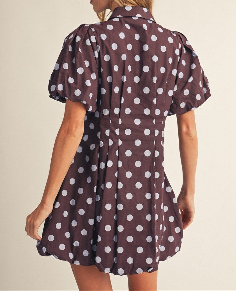 Minor Change Pleat Detail Polka Dot Balloon Dress - Burgundy