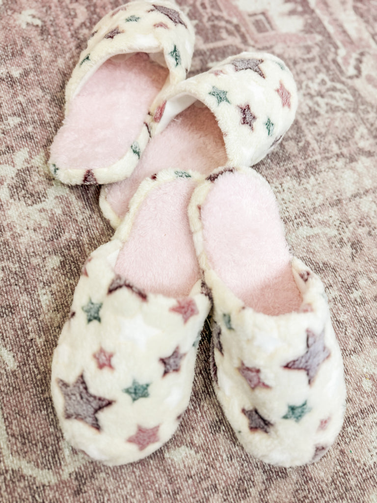 Beige Star Fuzzy Slippers