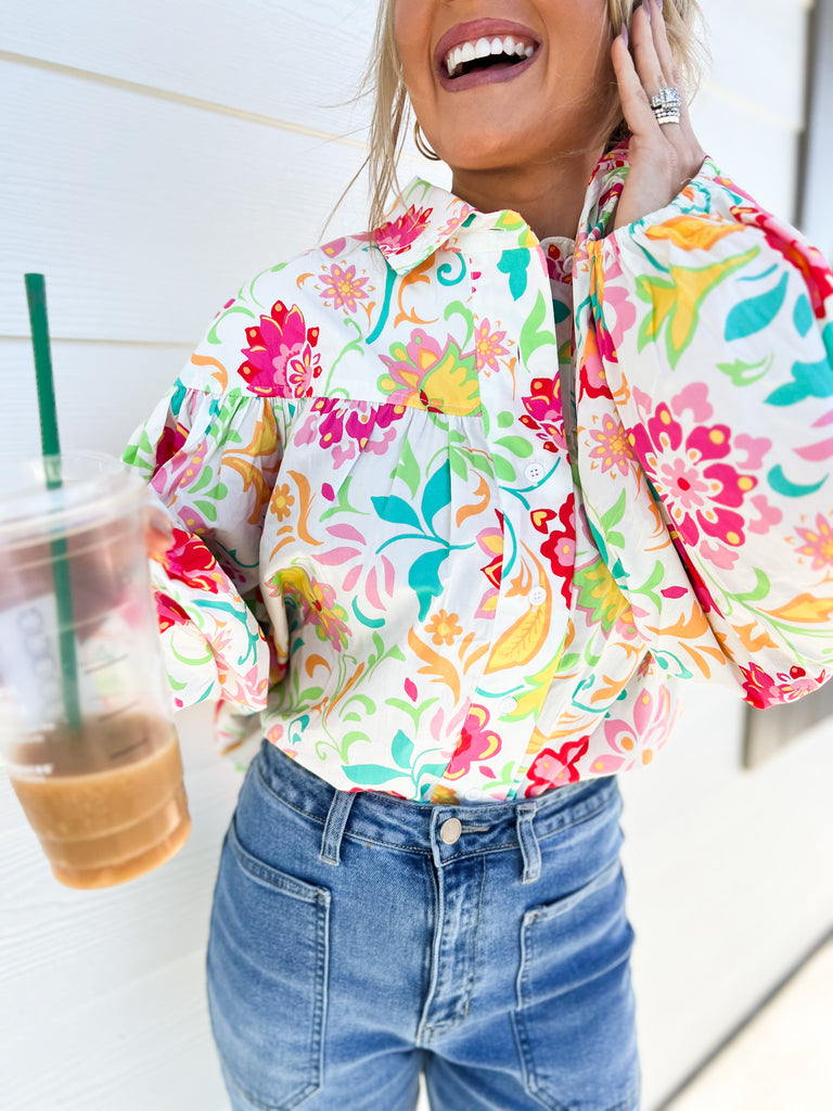 Sweetest Moments Floral  Button Down Top