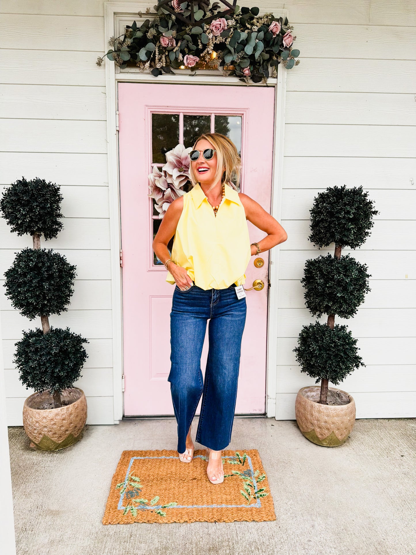 All Smiles Bubble Hem Sleeveless Top - Butter Yellow