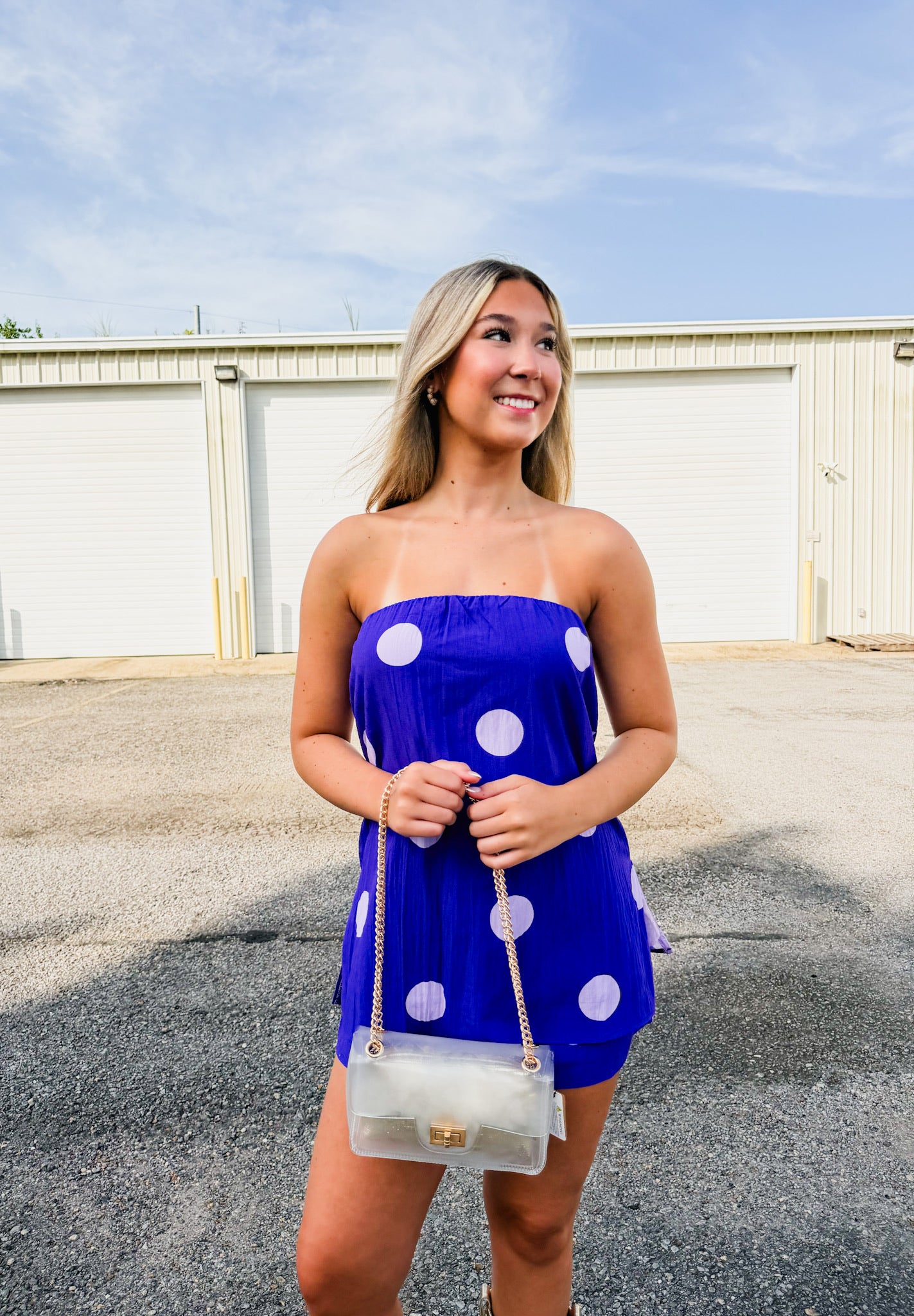 Geaux Team Polka Dot Strapless Top - Purple