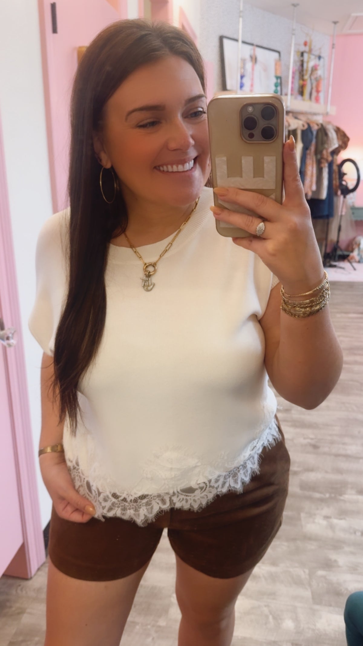 New You Cap Sleeve Lace Trim Top - Cream