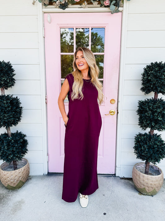 She's A Mood Side Slit Midi Dress - Wine