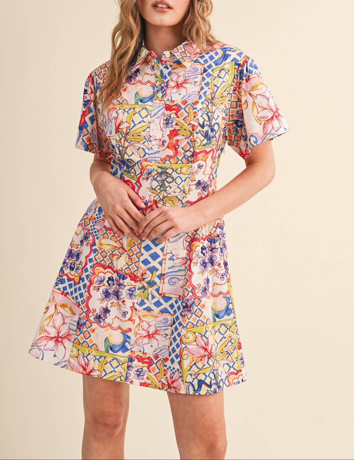 Sweet Thing Button Down Dress - Blue Multi Floral