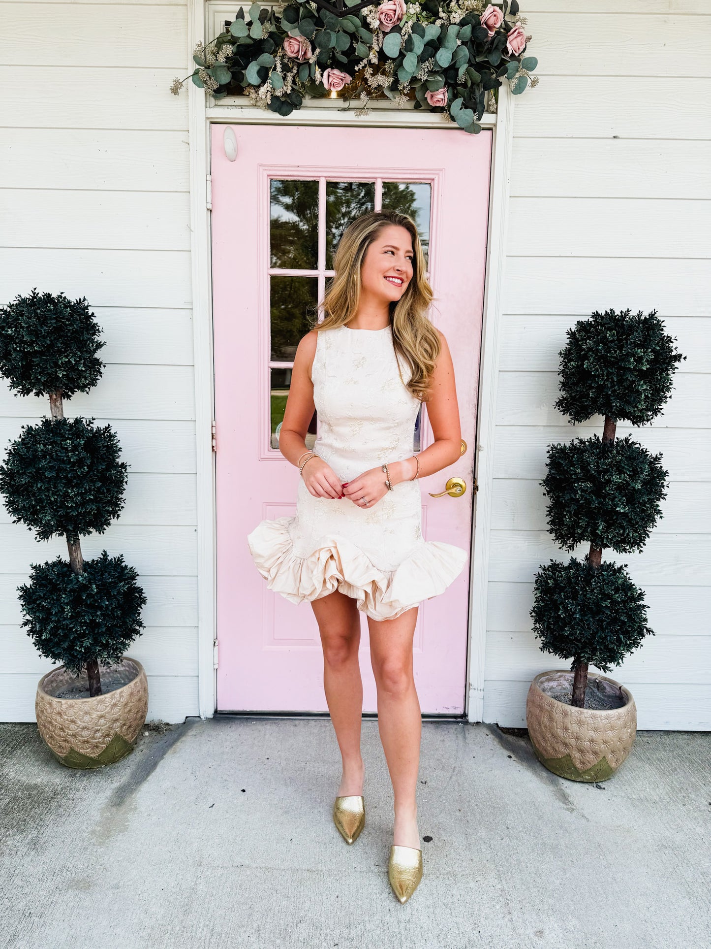 Friends Forever Ruffle Hem Jacquard Mini Dress - Blush