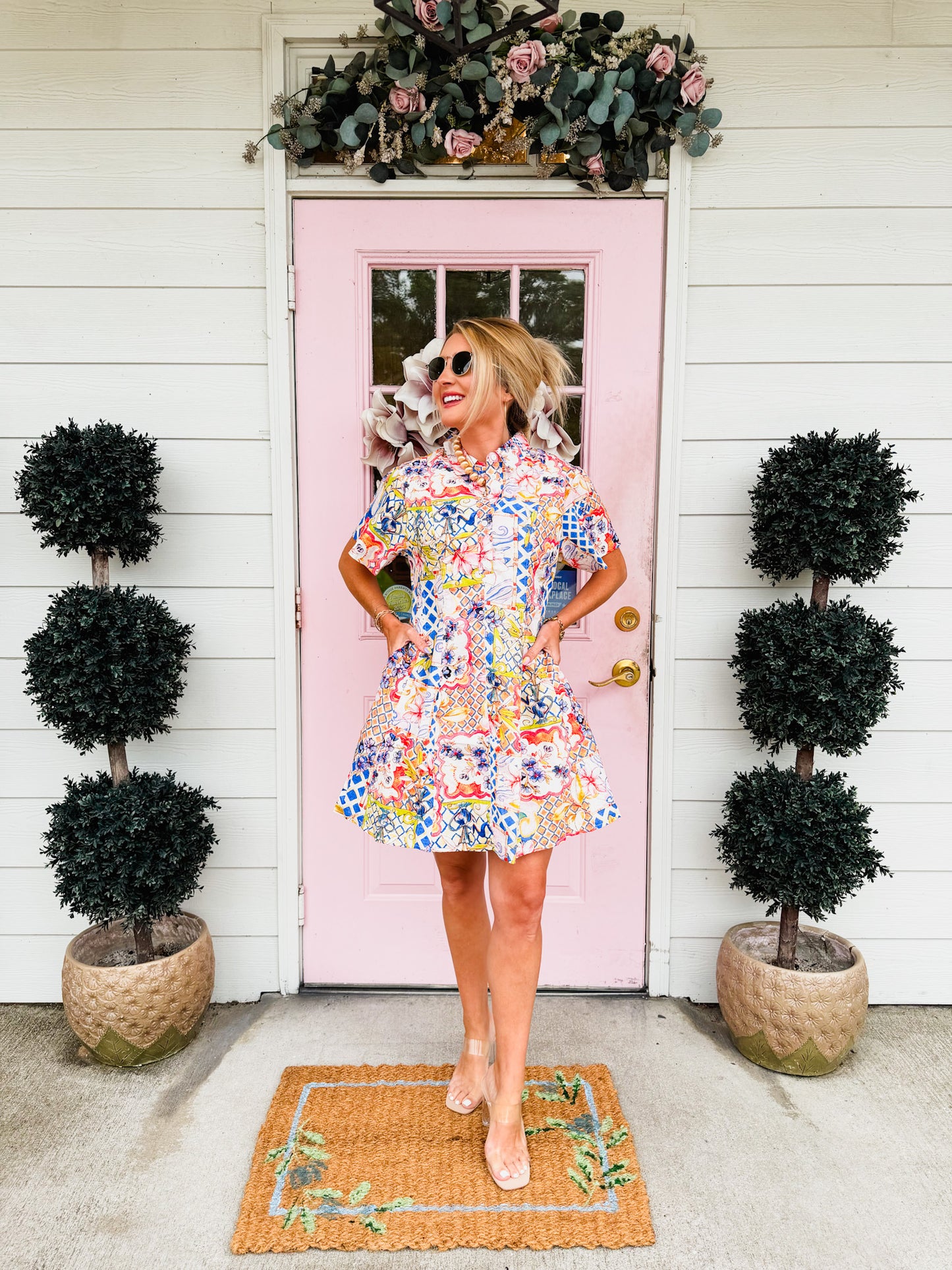 Sweet Thing Button Down Dress - Blue Multi Floral