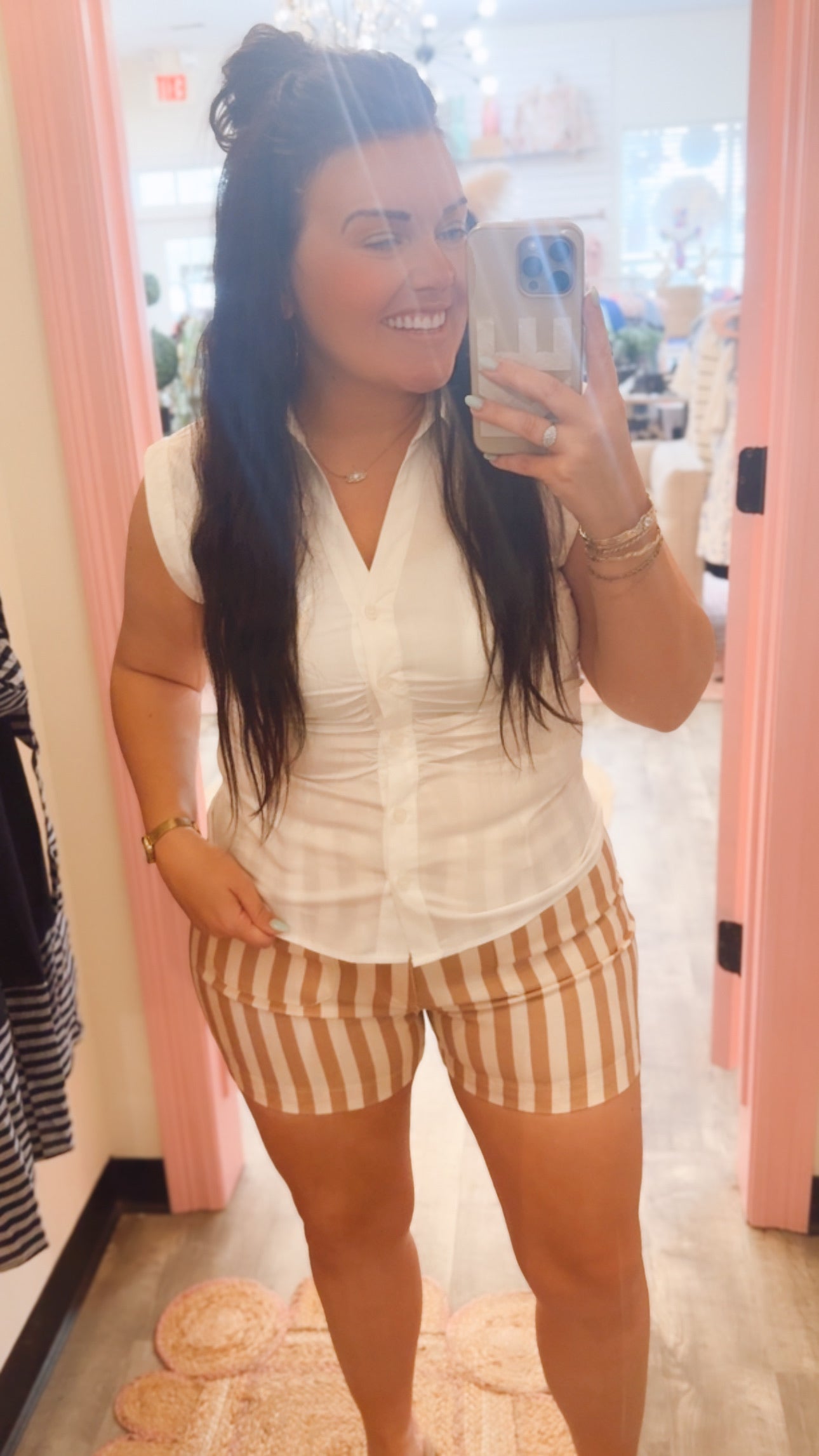 Talk About It Striped High Waist Shorts - Tan