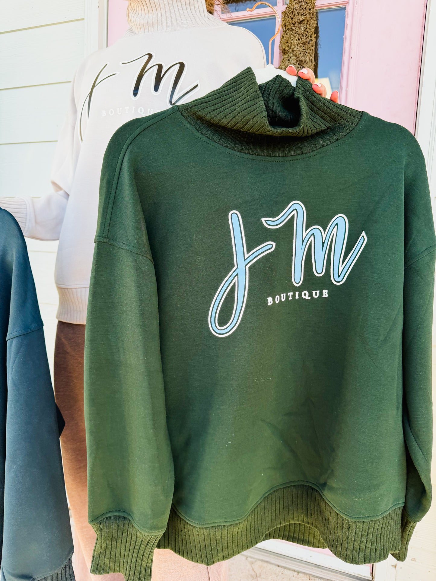 JM Mock Neck Scuba Ribbed Sweatshirt - Regency Green