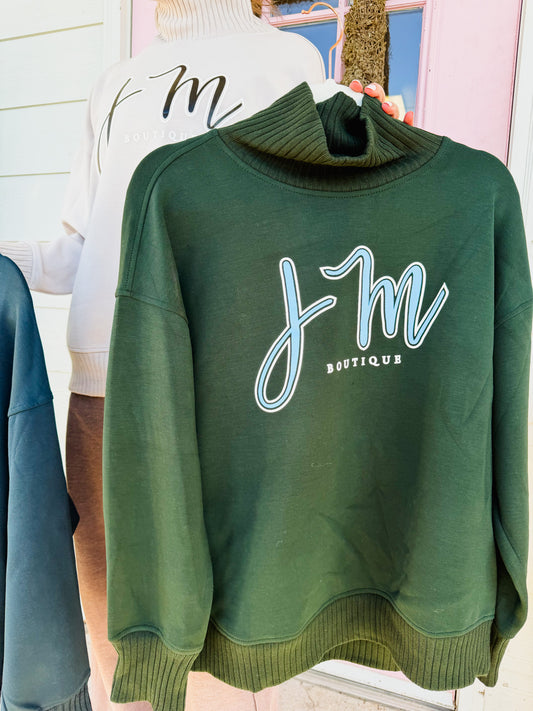 JM Mock Neck Scuba Ribbed Sweatshirt - Regency Green