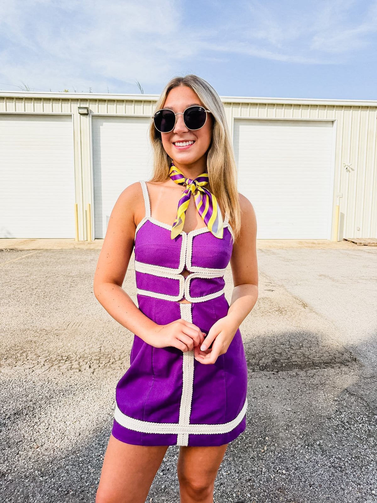 So Fetch Contrast Trim Bodycon Dress - Purple/White
