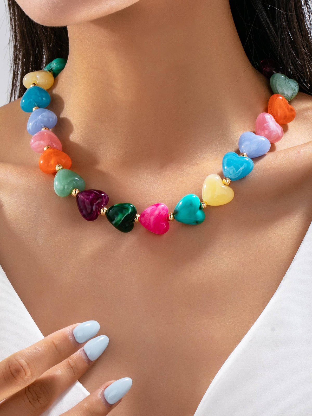 Resin Heart Bead Necklace - Multi