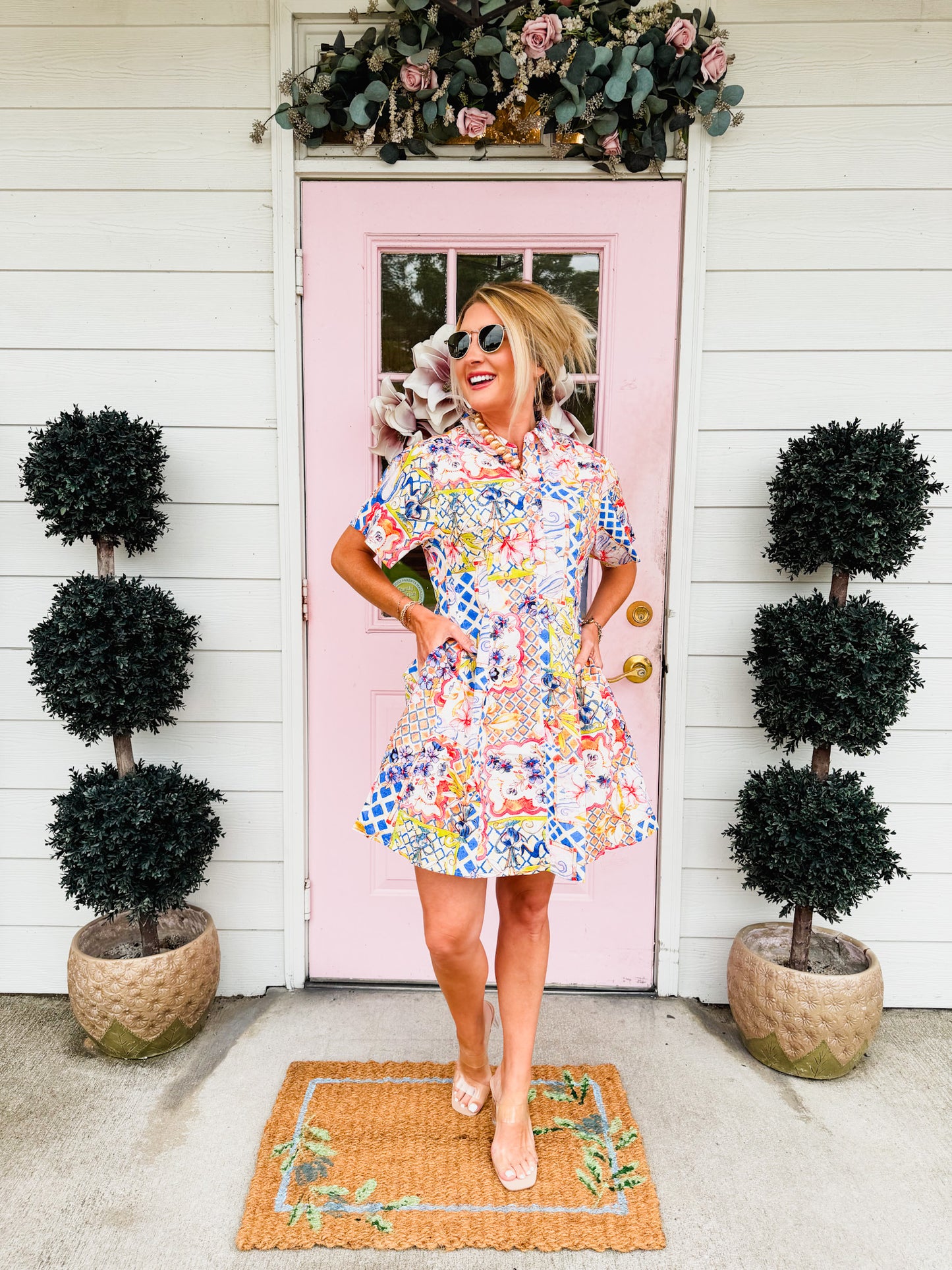 Sweet Thing Button Down Dress - Blue Multi Floral