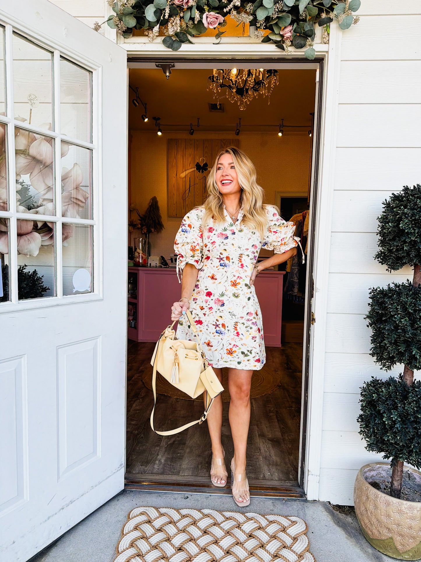 Picking Daisies Babydoll Floral Cinched Back Dress - Cream/Red