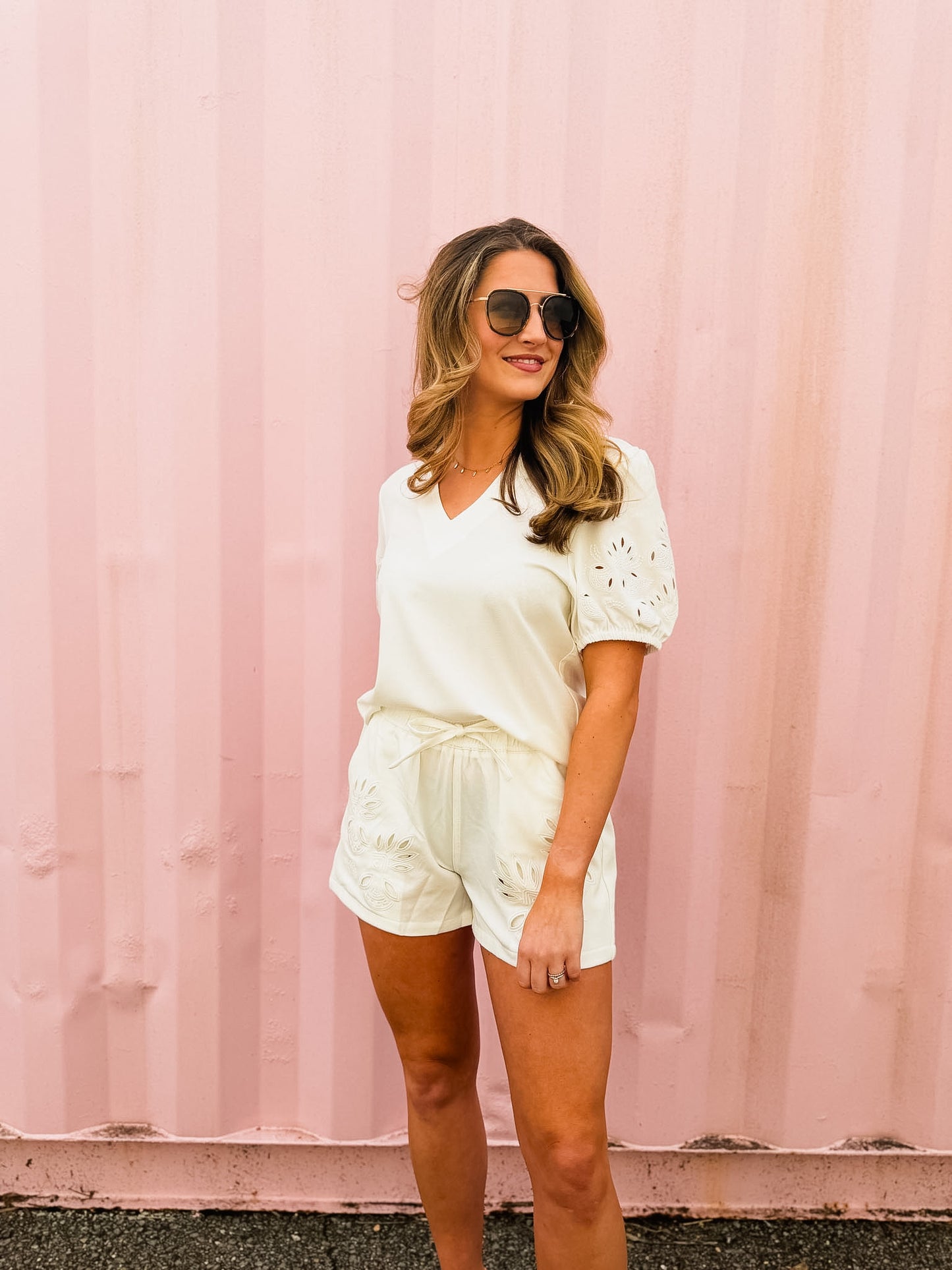 Elan Elastic Waist Eyelet Short - White