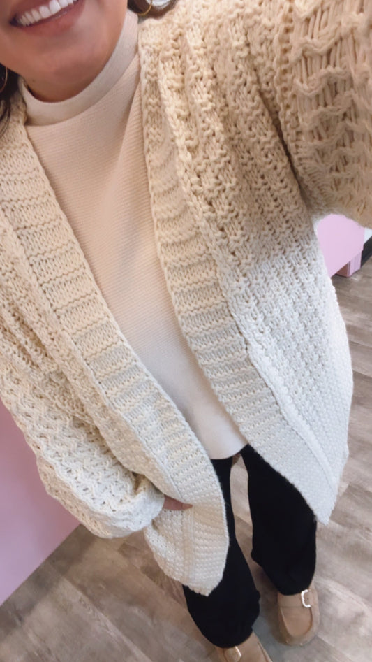 Iggy Hand Knit Chunky Long Open Cardigan - Ivory