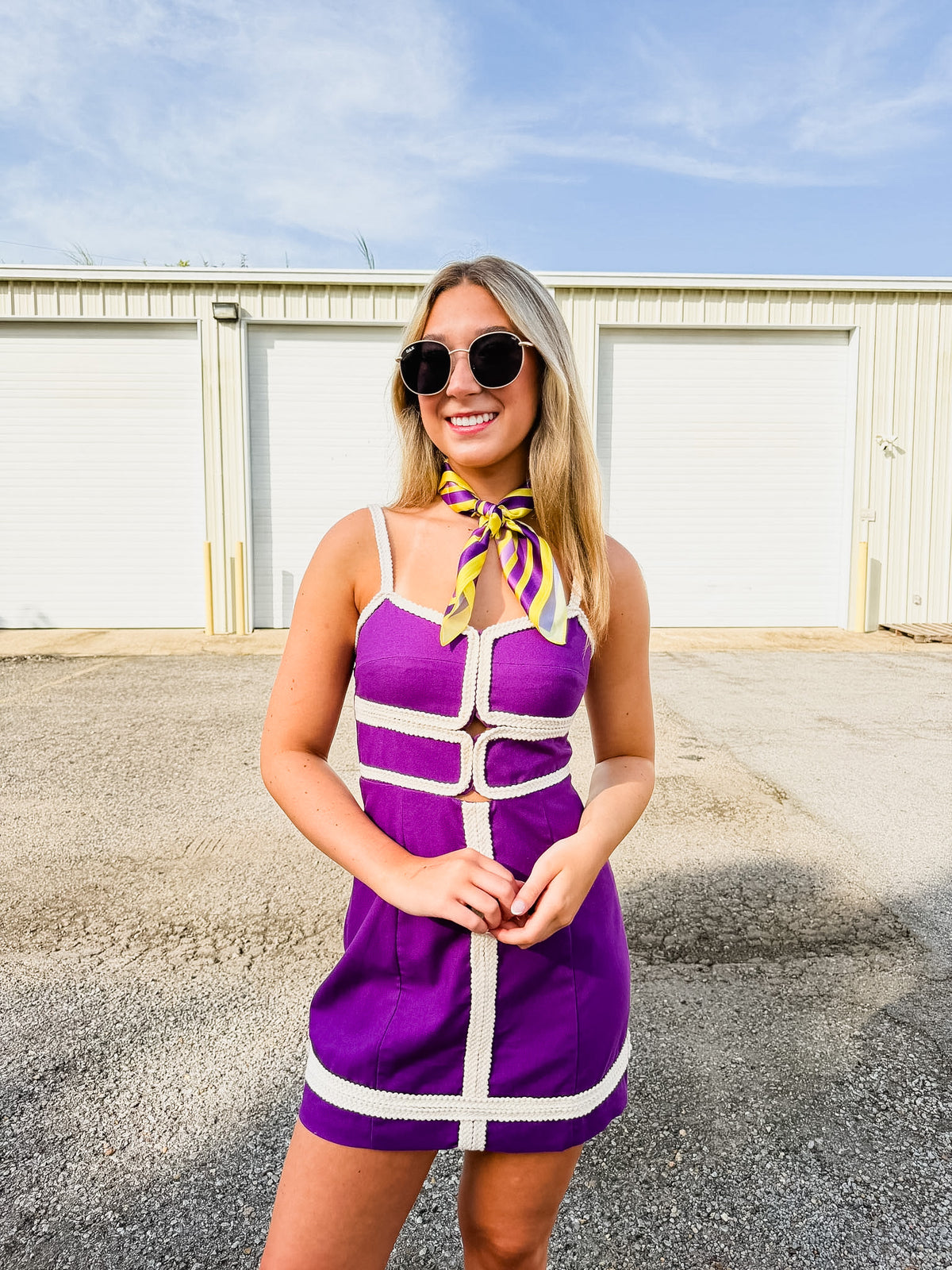So Fetch Contrast Trim Bodycon Dress - Purple/White
