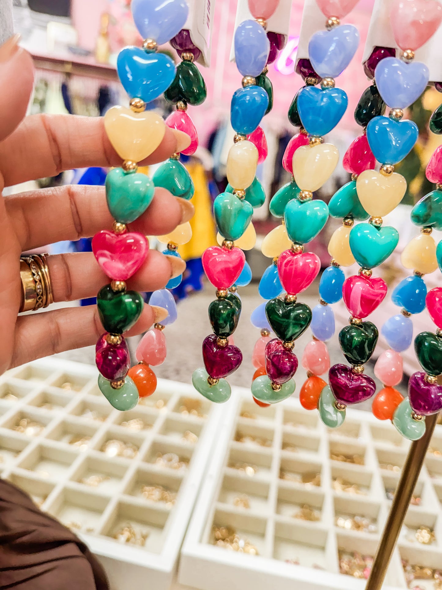 Resin Heart Bead Necklace - Multi
