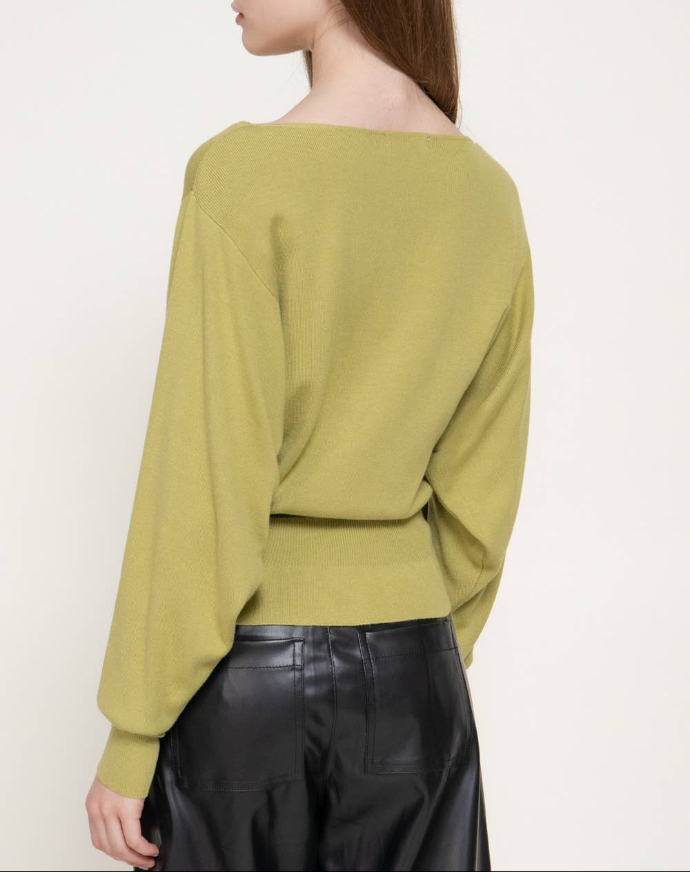 No Stress Batwing Long Sleeve Boat Neck Belted Top - Light Green