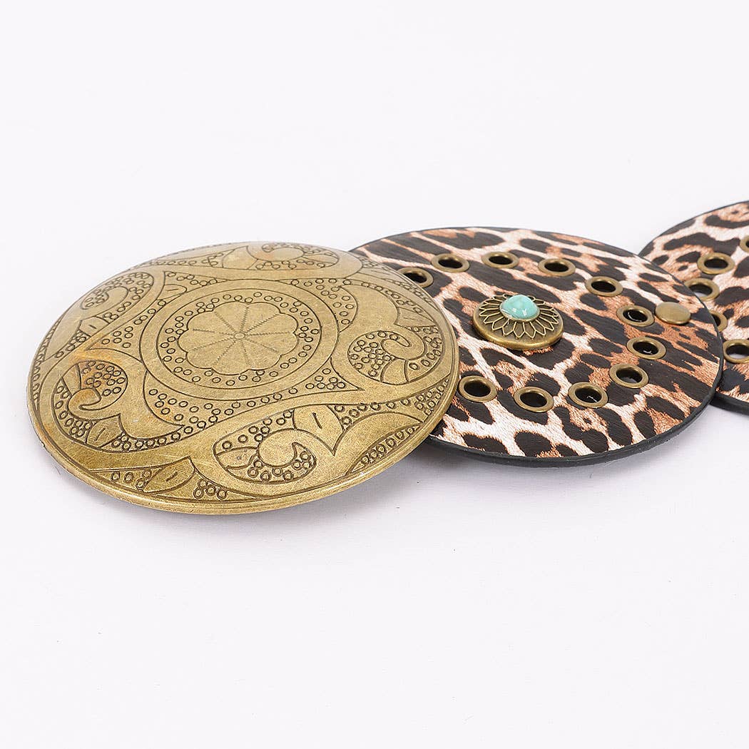 Faux Leather Disc Belt - Leopard