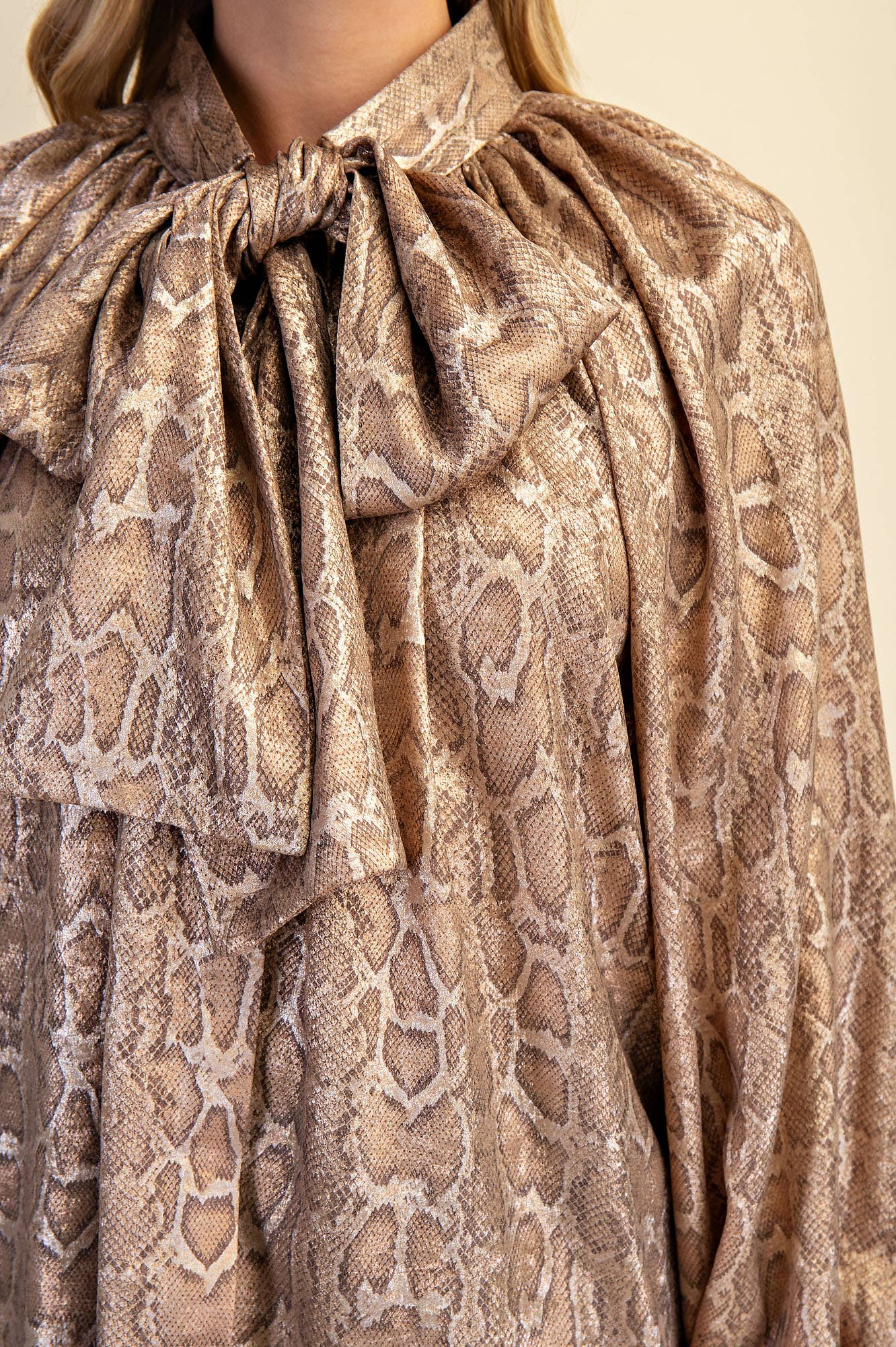 Welcome In Tie-Neck Blouse - Camel