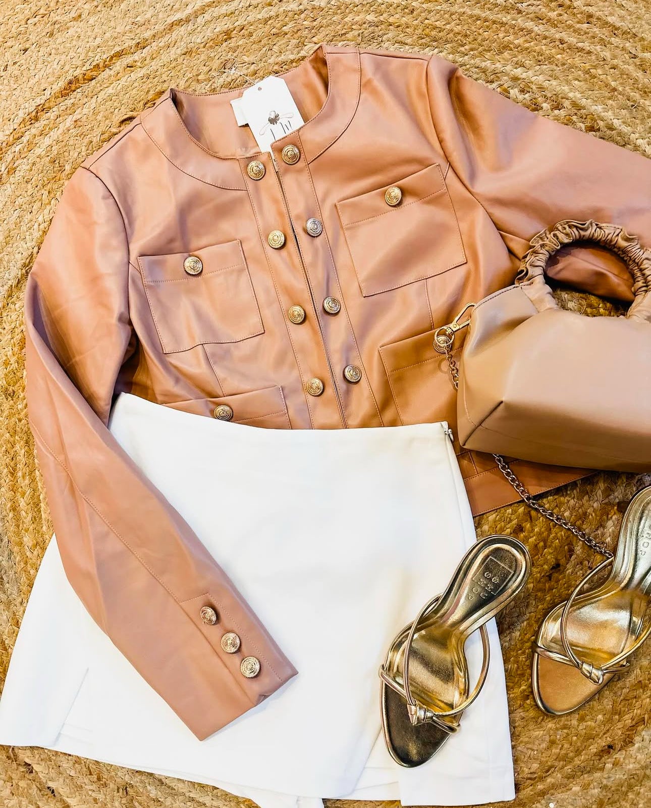 Blair Faux Leather Button Detail Blazer