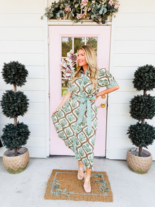 In Secret Button Down Maxi Dress - Natural Mix