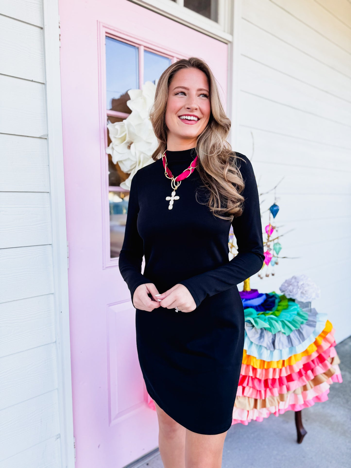 Hustle High Mock Neck Knit Mini Dress - Black