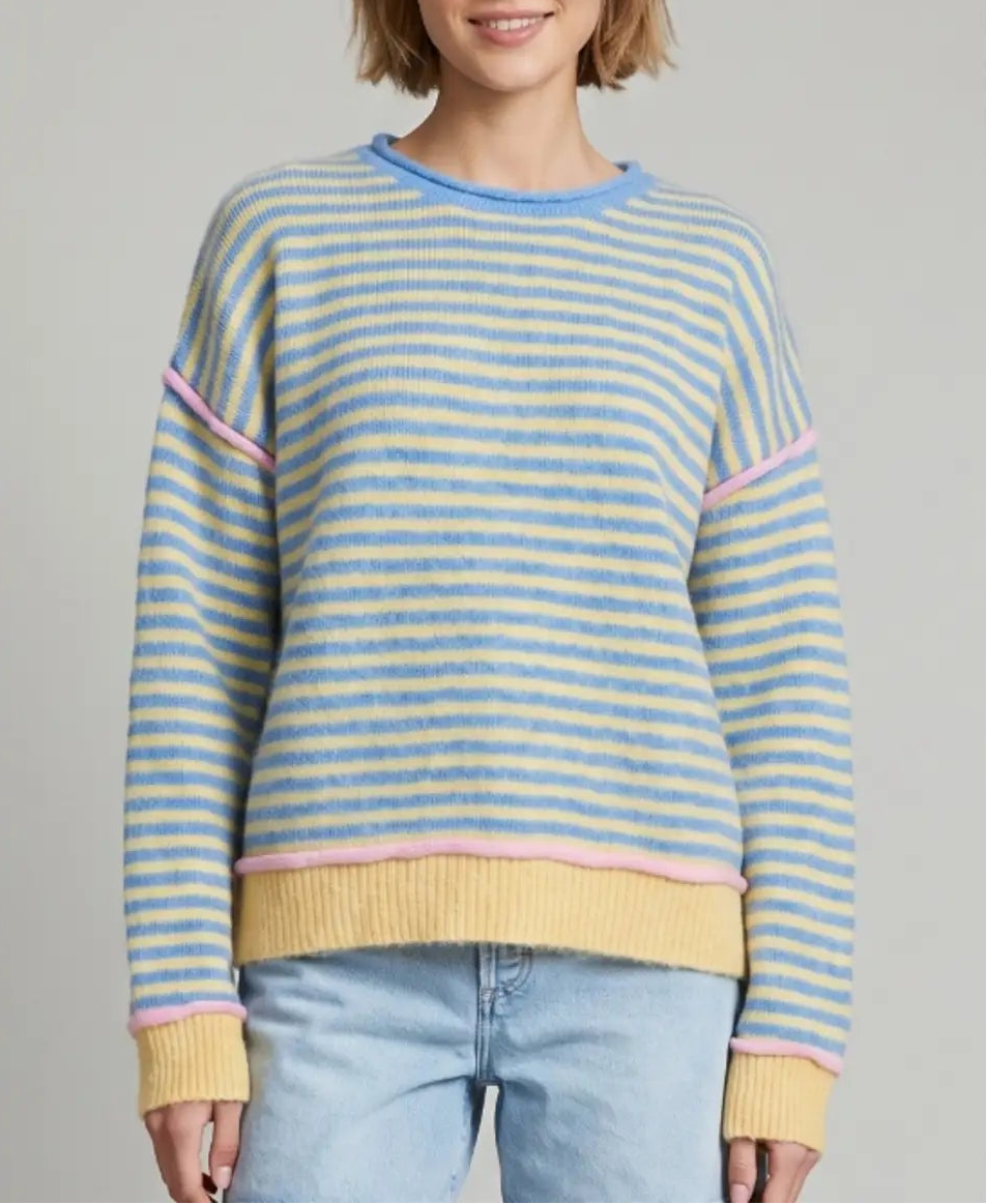 Spend Forever Stripe Pullover Sweater - Daisy/Sky
