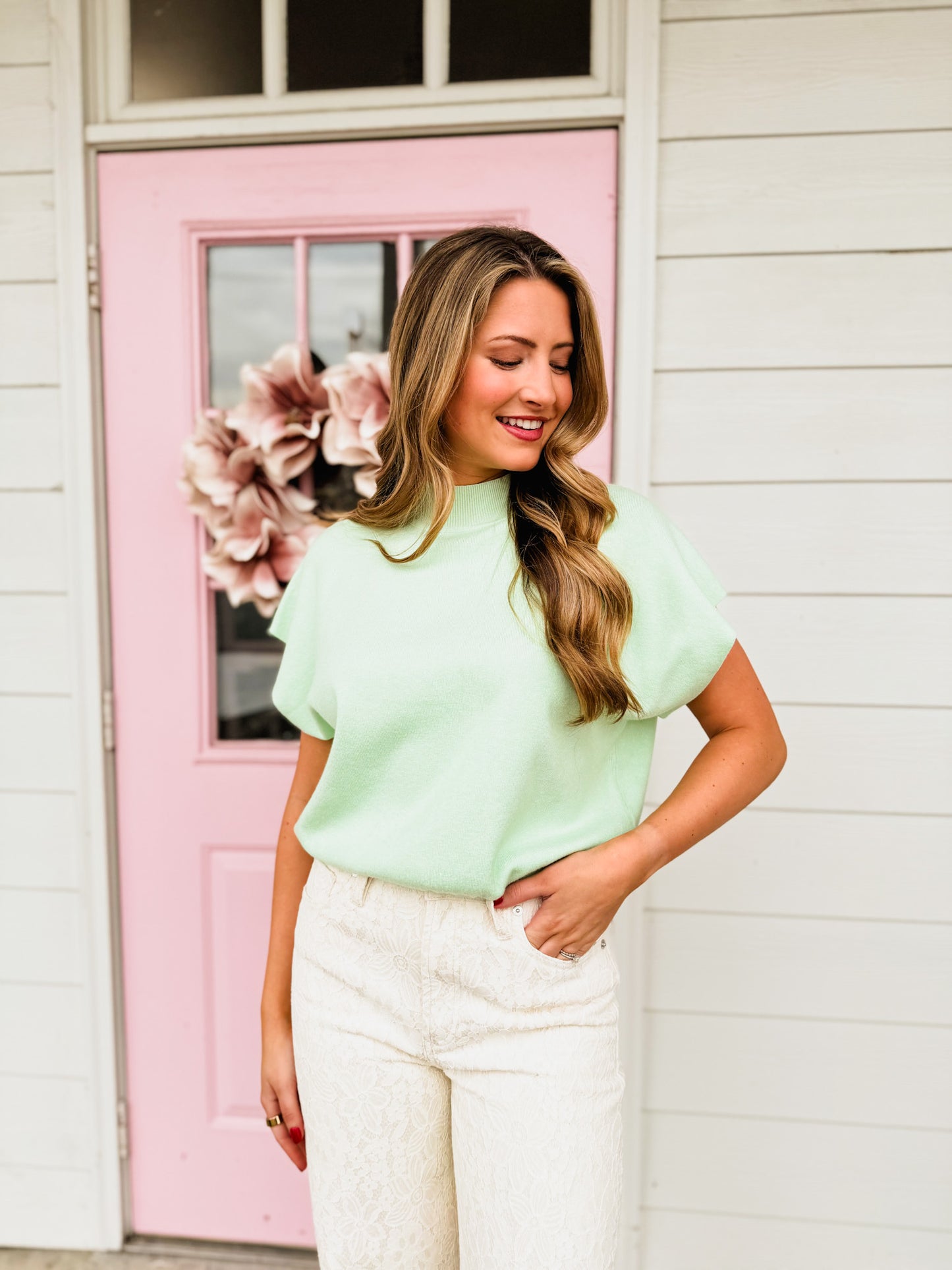 Must Have Mock Neck Short Sleeve Top - Mint
