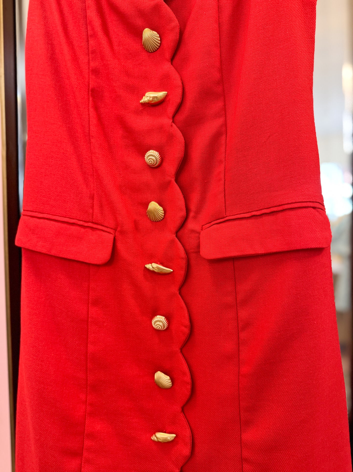 Super Fan Faux Shell Button Down Dress - Red