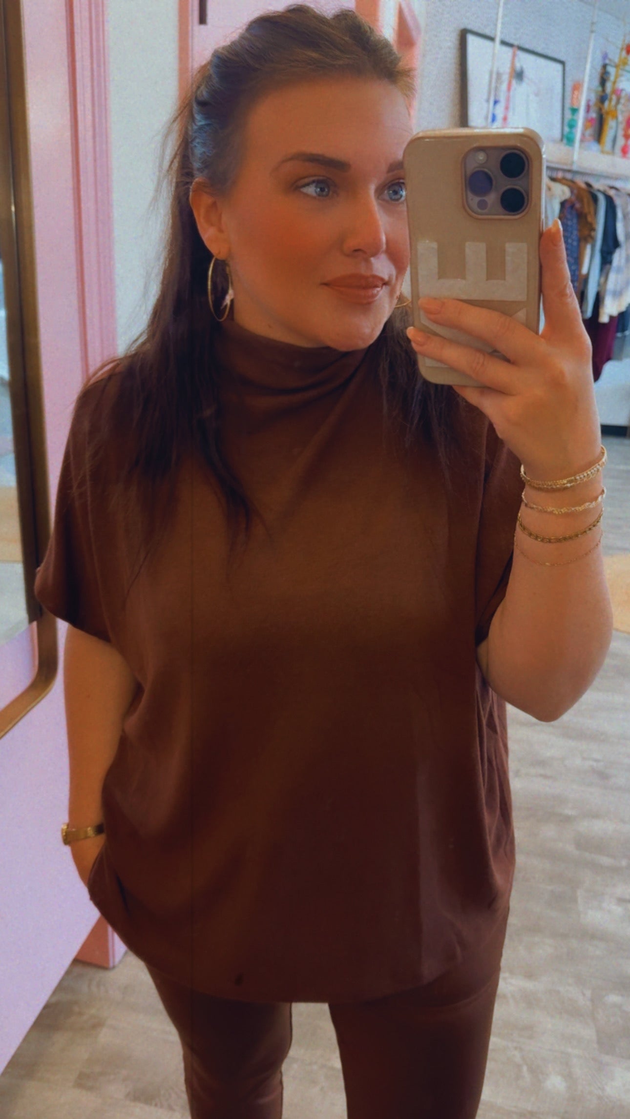 Under Wraps Mock Neck Top - Chocolate