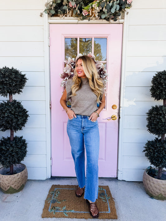 Come Back Ruffle Short Sleeve Mock Neck Sweater - Mocha