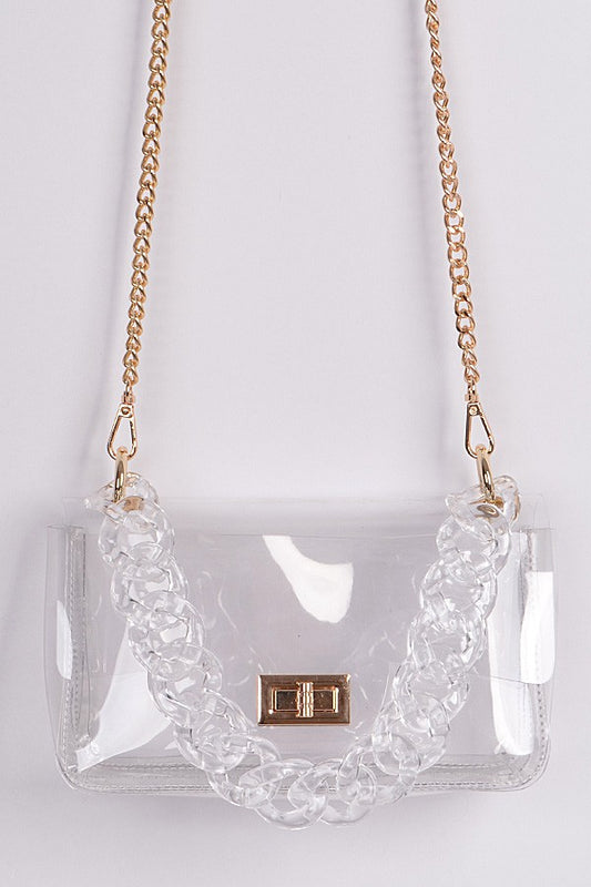 Crystal Clear Cross Chain Bag - Clear
