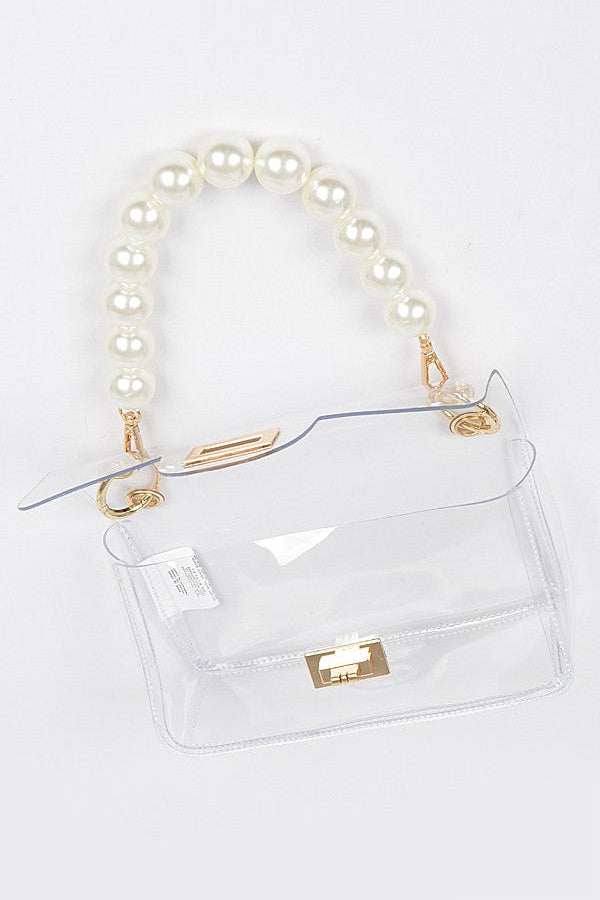 Clear Cross Body Bag with Pearl Chain
