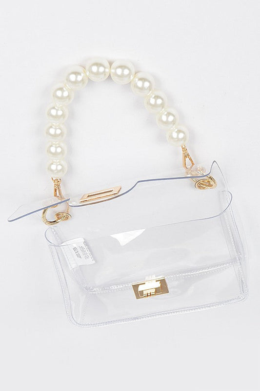 Clear Cross Body Bag with Pearl Chain
