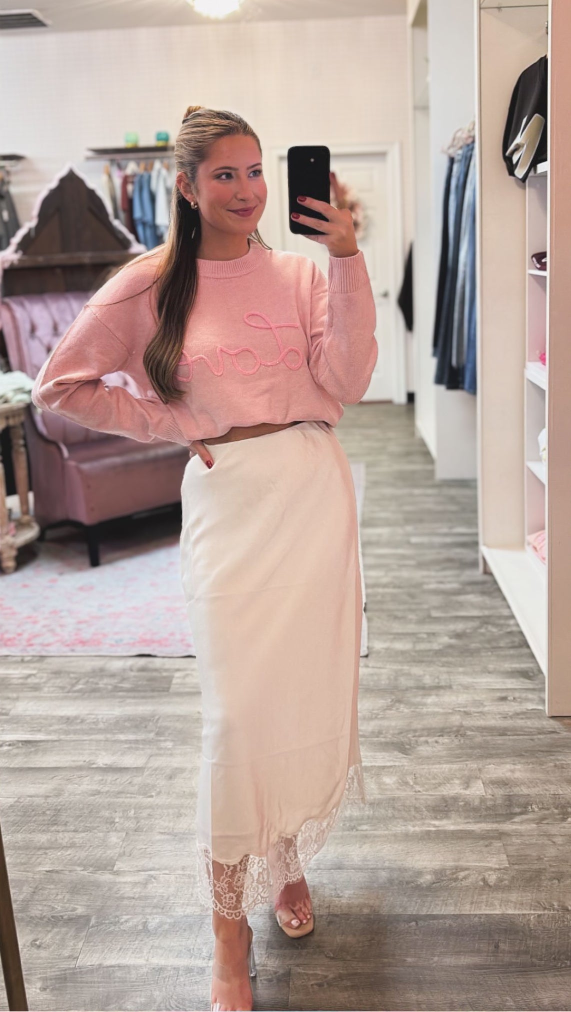 Love Script Sweater - Baby Pink