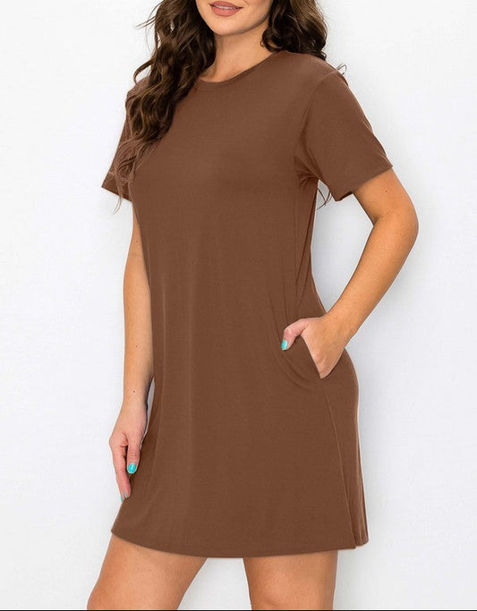 On The Go T-Shirt Dress with Pockets - Mocha