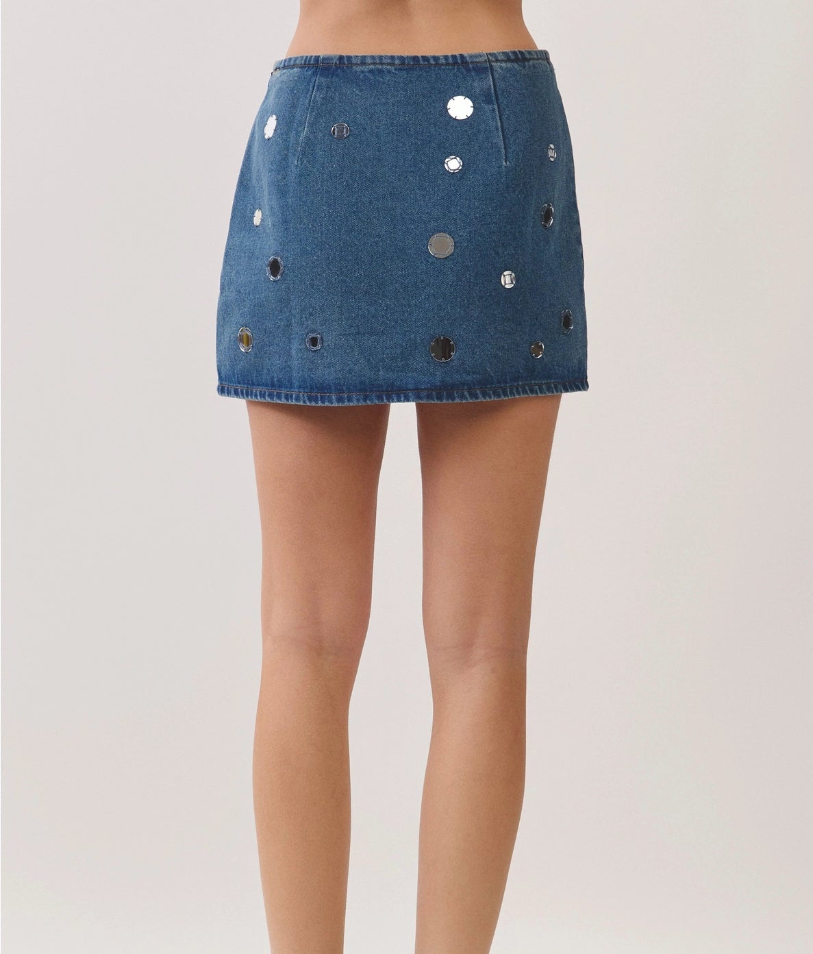 Truth Teller Mirror Embellished Denim Mini Skirt - Denim