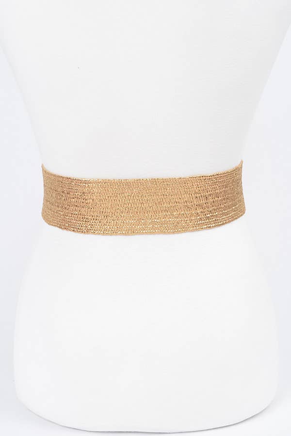 Multi Stone Metallic Straw Stretch Belt - Gold