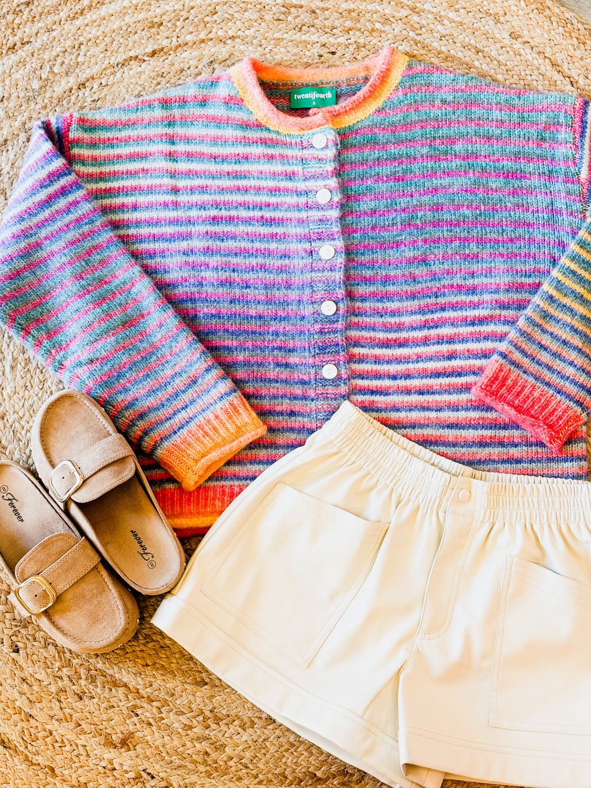 Early Riser Multi Colored Button Up Cardigan - Teal Mix