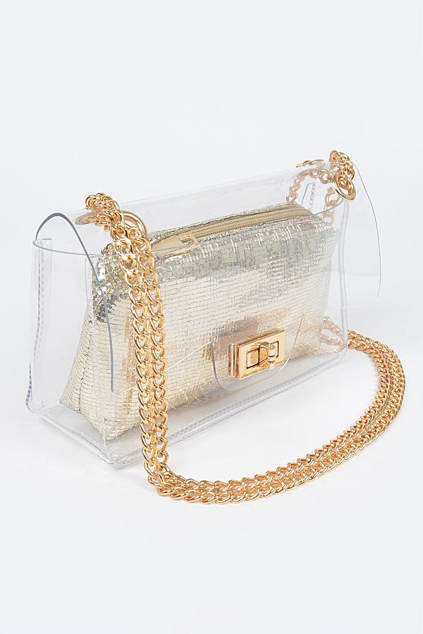 Clear Clutch with Shiny Gold Pouch