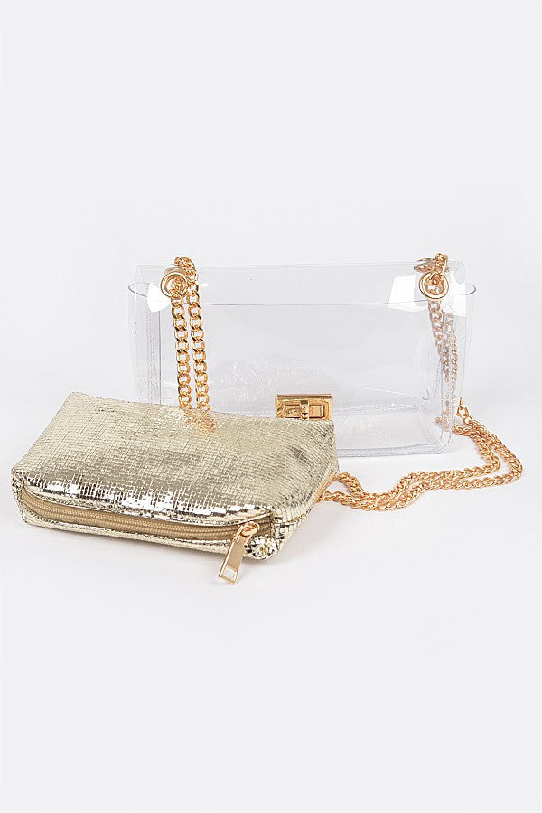 Clear Clutch with Shiny Gold Pouch