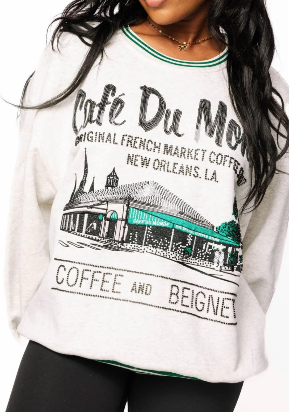 Queen Of Sparkles Licensed Grey Sport Stripe "Cafe Du Monde" Sweatshirt