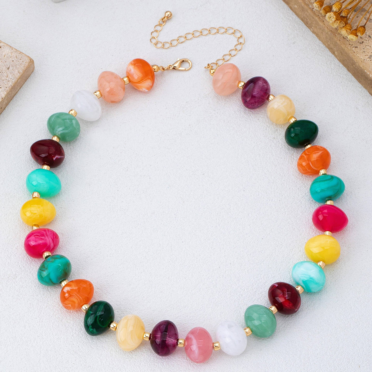 Resin Pebble Beaded Necklace - Multi
