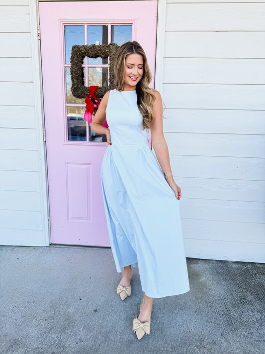 Day Dreamer Boatneck Midi Dress - Baby Blue
