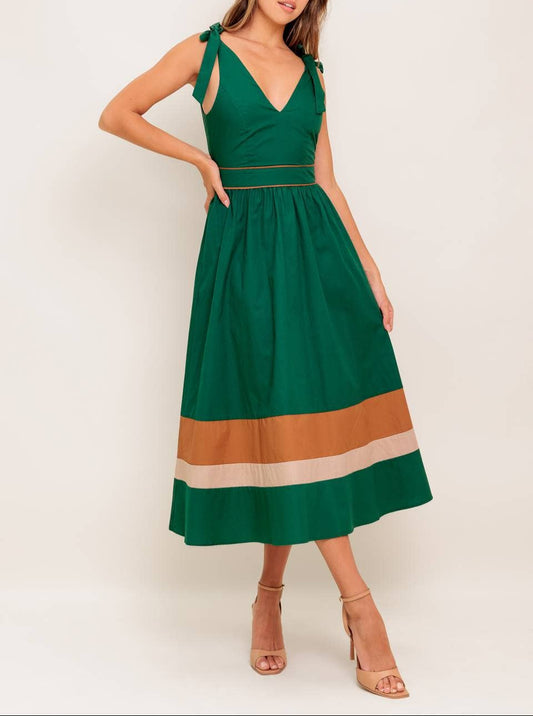 Special Edition Color Blocked Midi Dress - Green Taupe