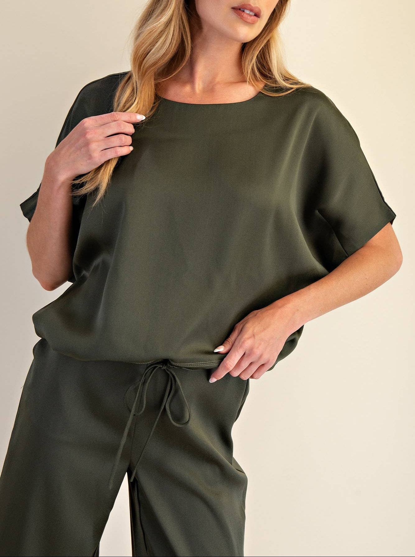 Always In Style Round Neck Short Sleeve Top - Olive